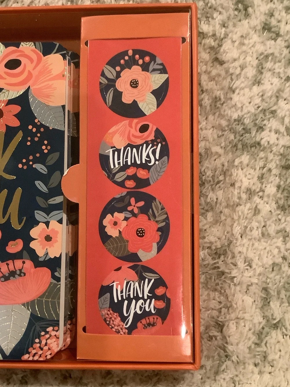 Thank You Boxed Floral Note Cards & Sticker Set of 12 NWT OCS Designs